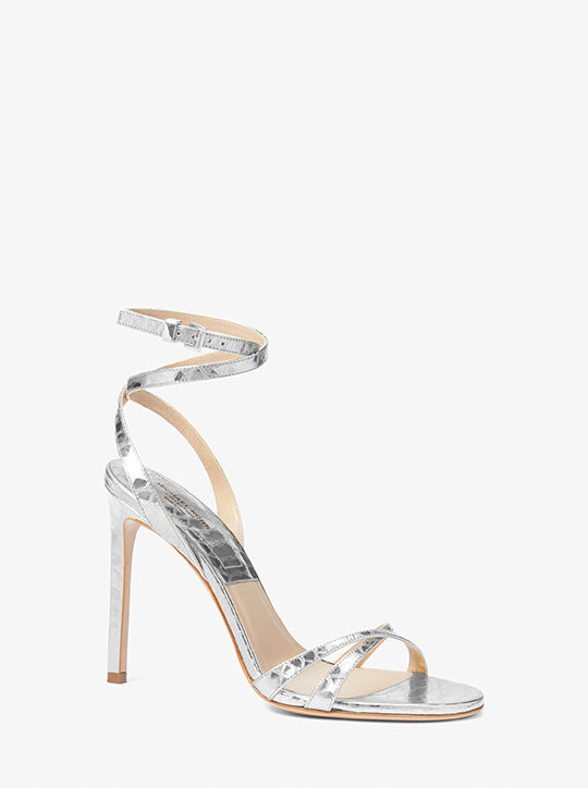 michael kors chrissy metallic python embossed leather sandal