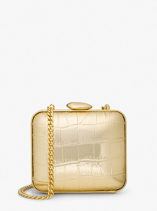 michael kors tina mini metallic crocodile embossed leather minaudie re