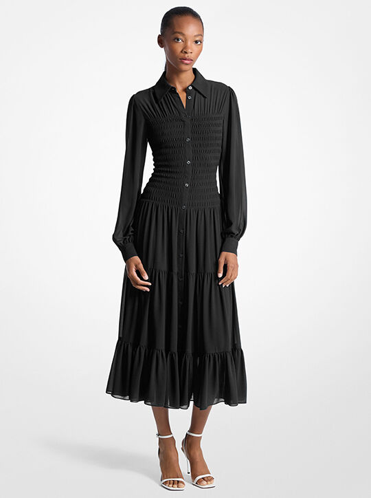 michael kors smocked georgette shirtdress
