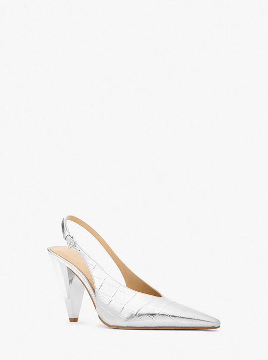 michael kors electra metallic crocodile embossed leather slingback pump