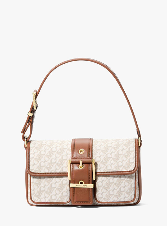 Colby Medium Empire Signature Logo Shoulder Bag, VANILLA/LUGG