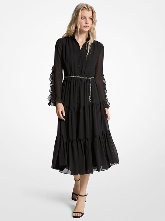 michael kors ruffled georgette midi dress