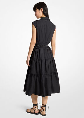 michael kors فستان قميص بدون أكمام من قماش البوبلين القطني بحزام