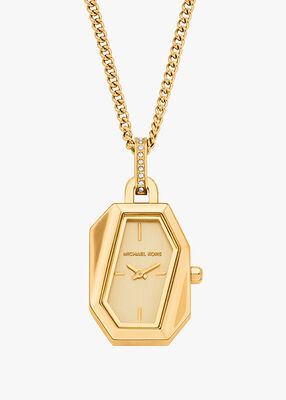 michael kors قلادة ساعة سوري مطلية بالذهب