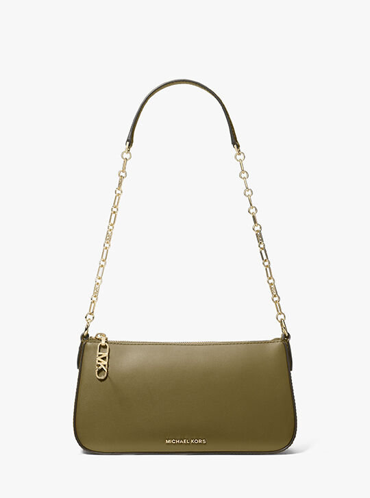 Empire Medium Leather Chain-Link Pochette, SAFARI GREEN | Michael