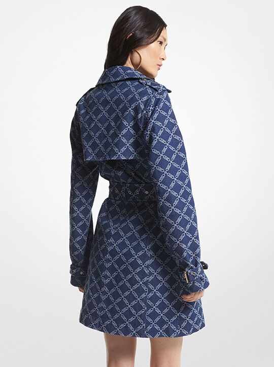 michael kors empire logo jacquard denim trench coat