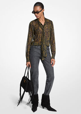 michael kors metallic paisley print tie front georgette blouse