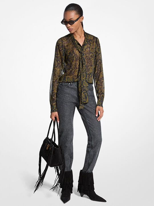 michael kors metallic paisley print tie front georgette blouse