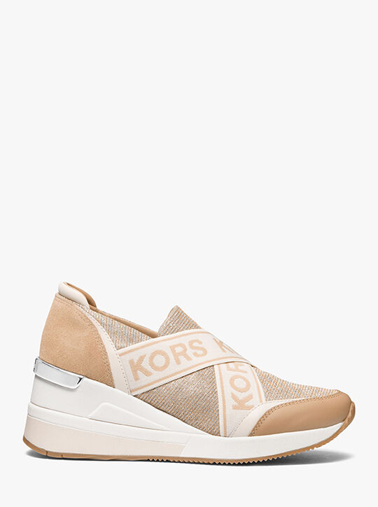 michael kors geena glitter chain mesh slip on trainer