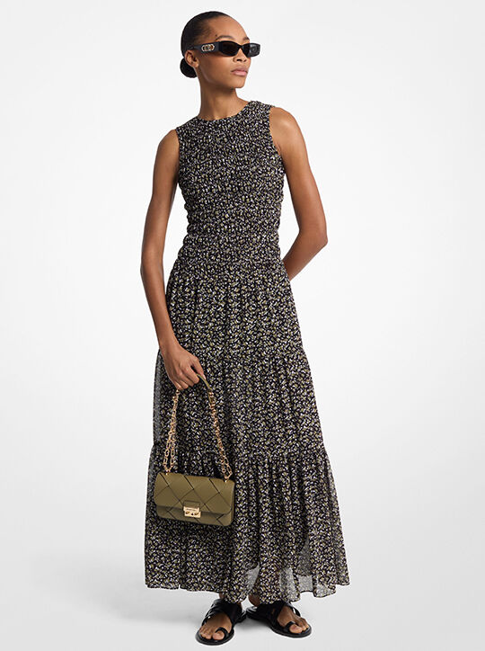 michael kors floral print smocked georgette maxi dress