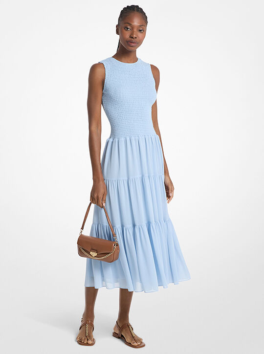 michael kors smocked georgette midi dress