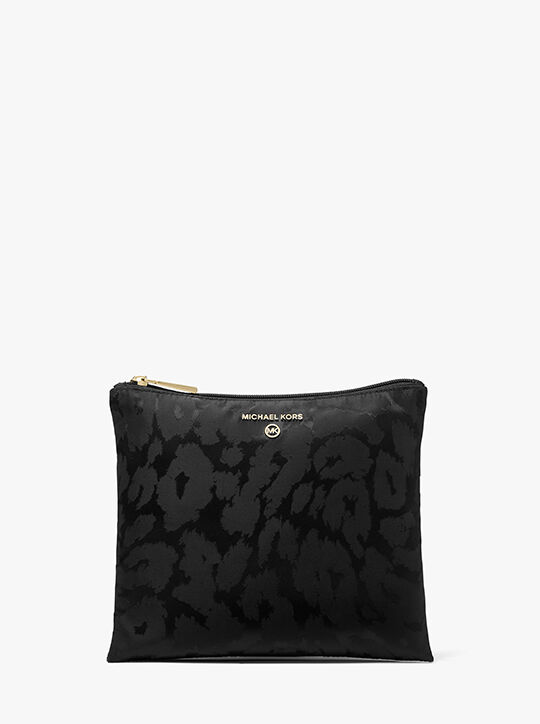 michael kors jet set large leopard jacquard nylon tote bag