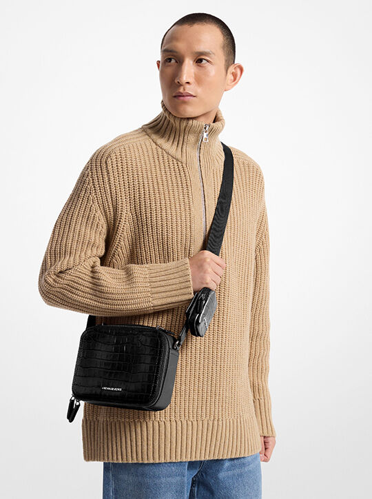 michael kors hudson crocodile embossed leather crossbody bag
