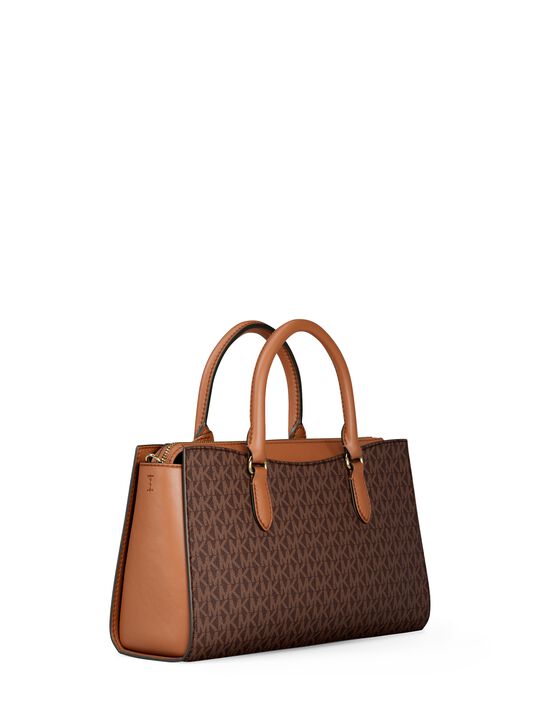 michael kors arden medium signature logo top zip satchel