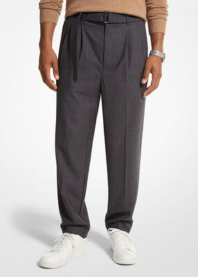 Stretch Wool Flannel Belted Trousers