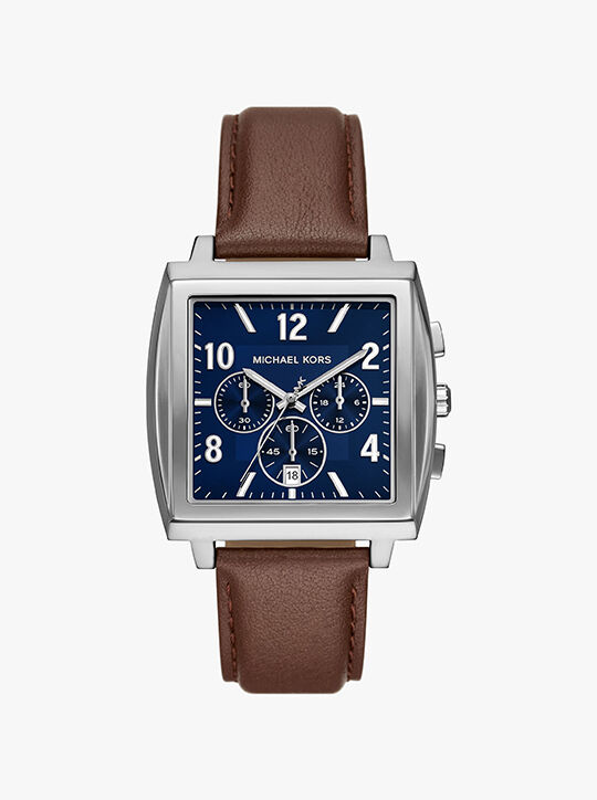 Oversized Rhys Silver-Tone and Leather Watch michael kors oversized rhys silver tone and leather watch