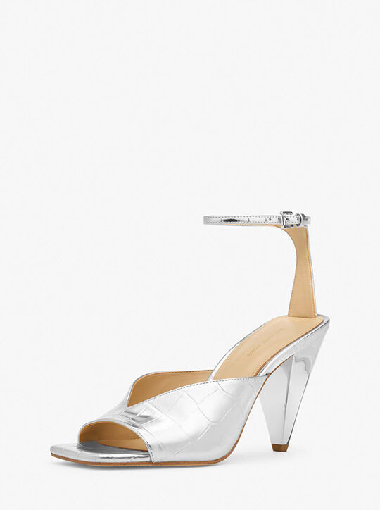 Electra Metallic Crocodile Embossed Leather Sandal michael kors electra metallic crocodile embossed leather sandal