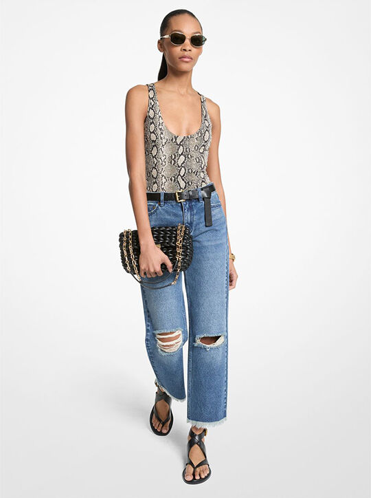 michael kors snake print scoop neck bodysuit
