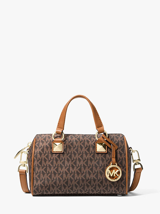 michael kors grayson small logo print woven duffel crossbody bag