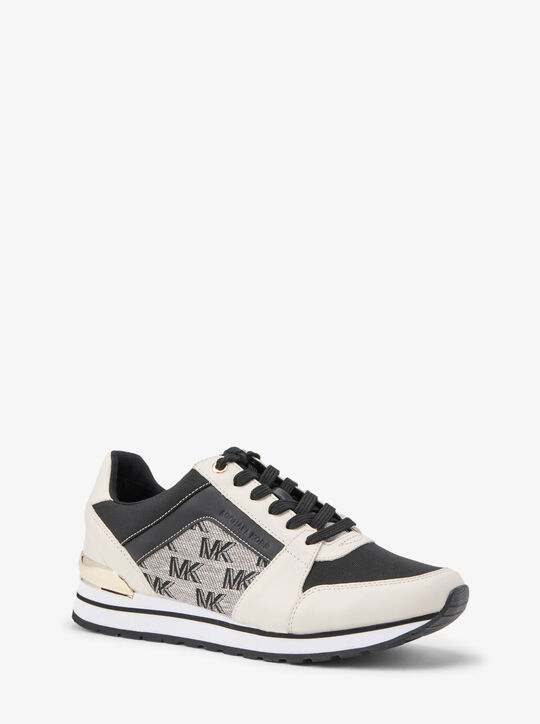 michael kors حذاء بيلي الرياضي المصنوع من الجلد والجاكار بشعار الماركة