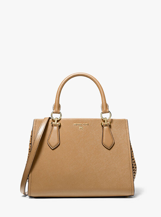Marilyn Medium Saffiano Leather Satchel, CAMEL | Michael Kors KSA