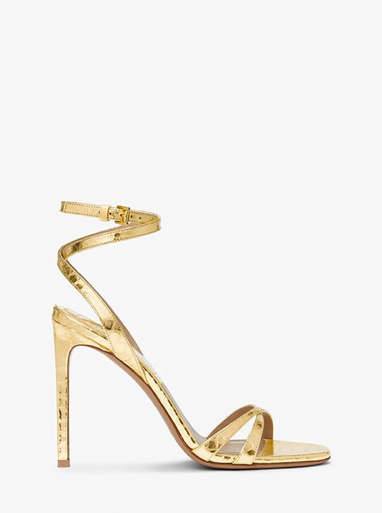 michael kors chrissy metallic python embossed leather sandal