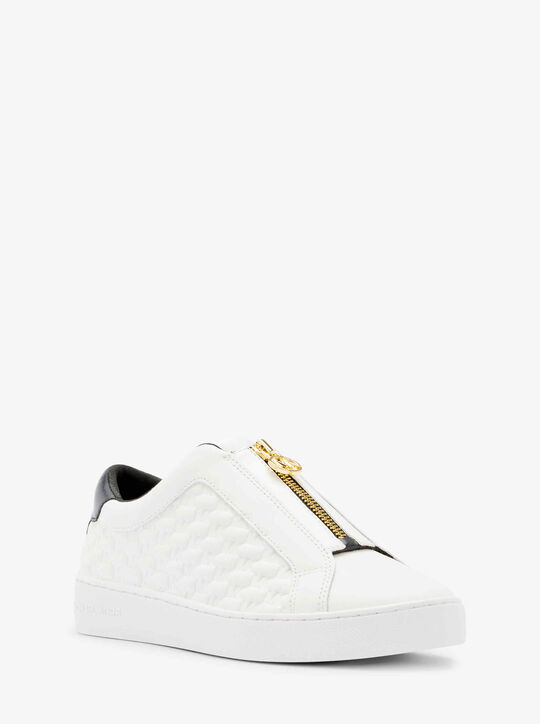 Keaton Logo Embossed Leather Zip-Up Sneaker michael kors keaton logo embossed leather zip up sneaker