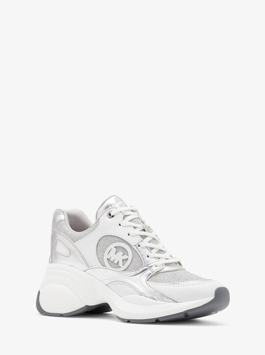 michael kors zuma metallic and glitter chain mesh trainer