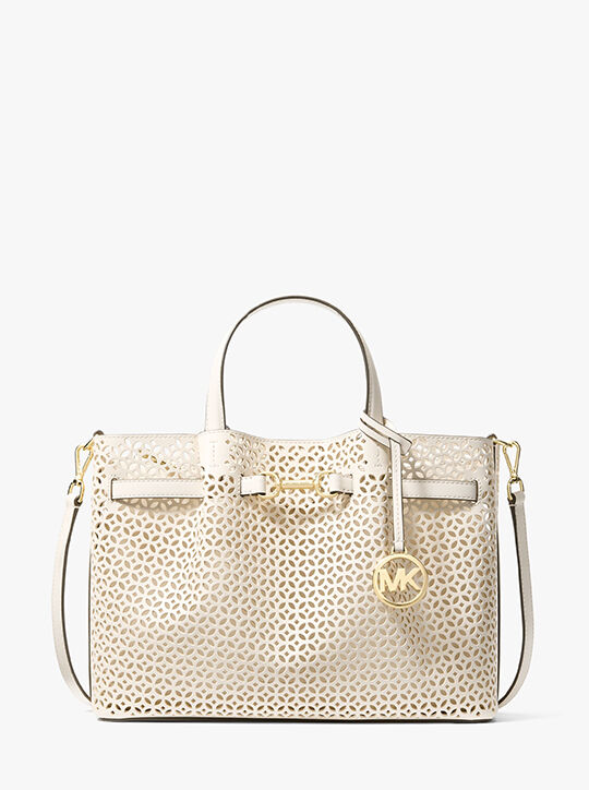 michael kors carson medium floral laser cut satchel