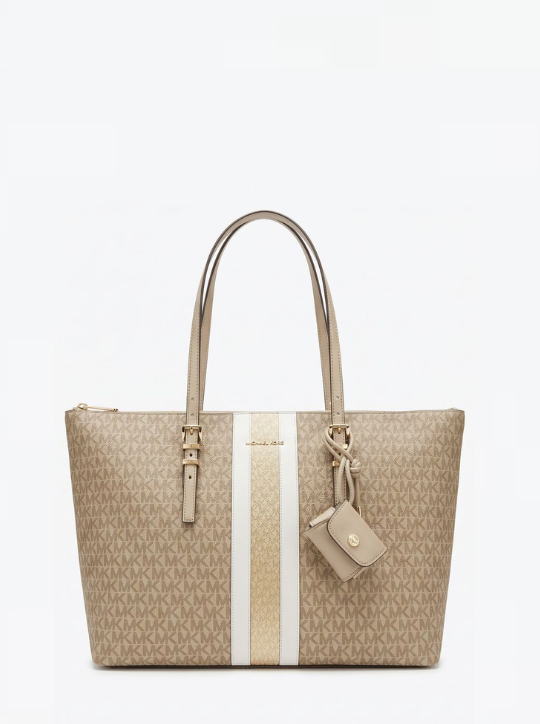 michael kors logo print striped tote bag
