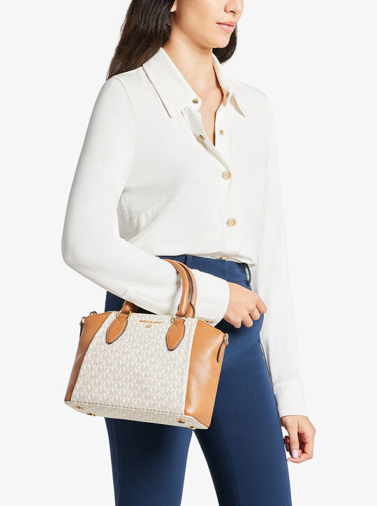 michael kors sienna medium logo and leather messenger bag