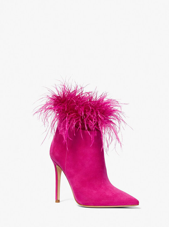 michael kors whitby feather trim suede ankle boot