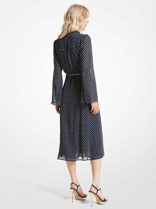 michael kors polka dot georgette tie neck midi dress