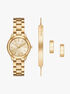 michael kors slim runway three hand gold tone watch gift set