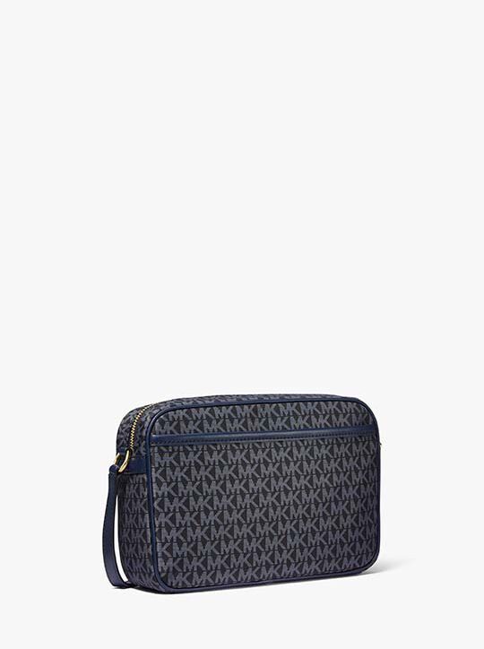 michael kors jet set large signature logo print woven crossbody bag