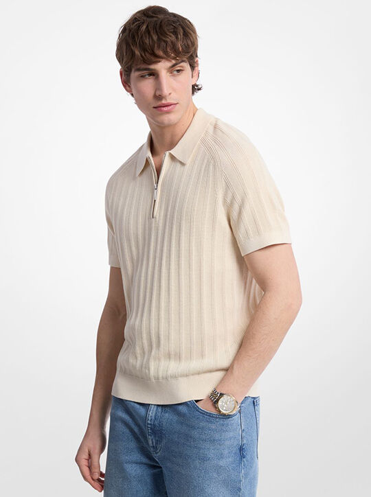 michael kors cotton knit zip polo shirt