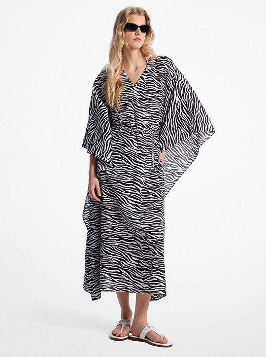 michael kors zebra print cotton belted caftan