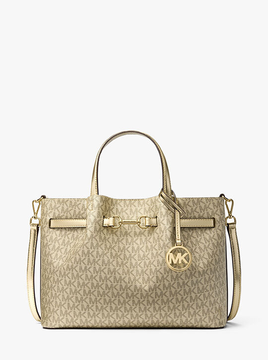 michael kors carson medium metallic signature logo satchel