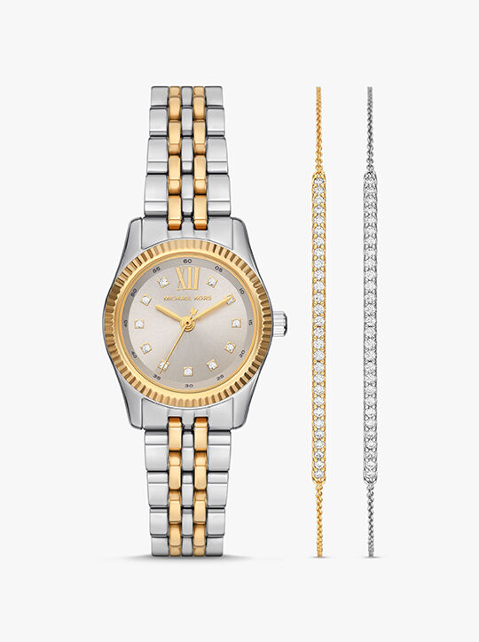 Lexington Pavé Two-Tone Watch and Slider Bracelet Gift Set michael kors lexington pav two tone watch and slider bracelet gift set