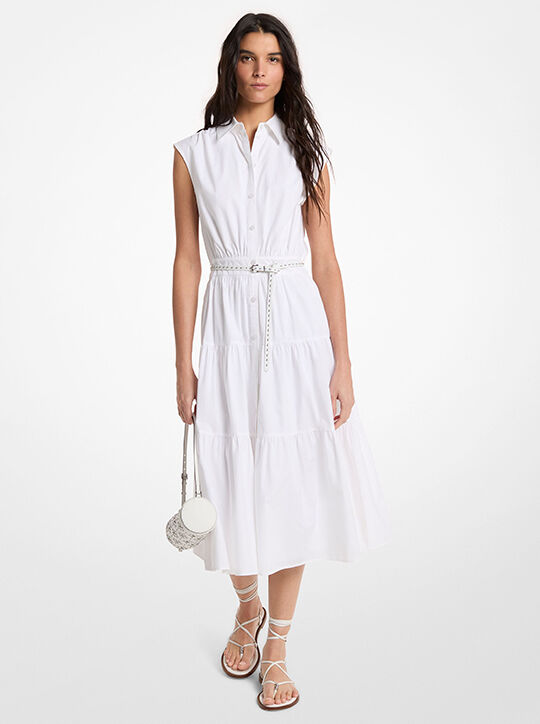 Belted Cotton Poplin Sleeveless Shirtdress michael kors belted cotton poplin sleeveless shirtdress