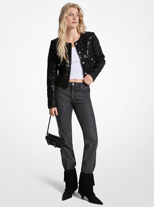 michael kors sequined tweed cropped jacket