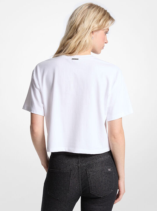 Logo Studded Cotton Jersey T-Shirt michael kors logo studded cotton jersey t shirt