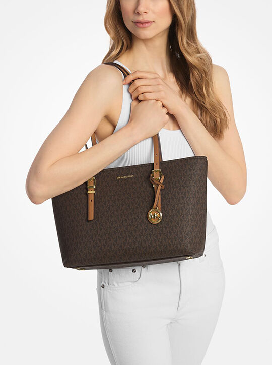 Quinn Medium Signature Logo and Leather Tote Bag michael kors quinn medium signature logo and leather tote bag