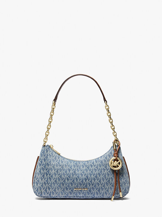 michael kors nolita medium signature logo print denim chain pochette