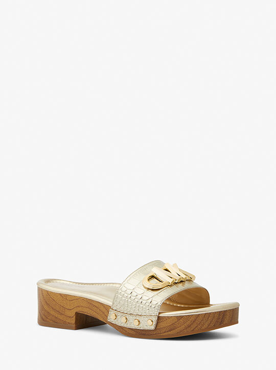 صندل باركر جلد بنعل سميك منقوش جلد التمساح ميتاليك michael kors صندل باركر جلد بنعل سميك منقوش جلد التمساح ميتاليك