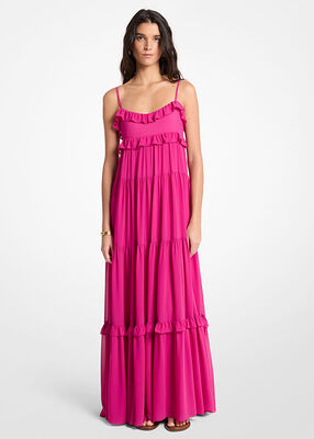 michael kors ruffled georgette tiered maxi dress