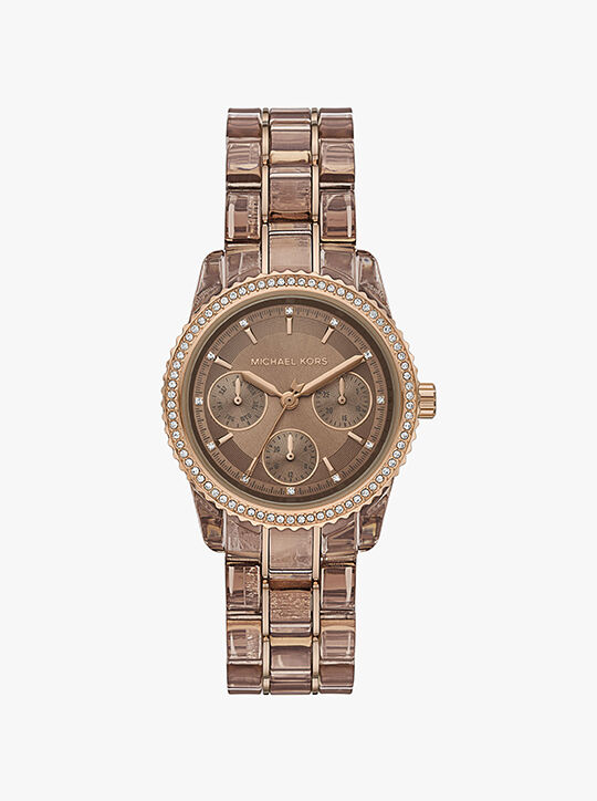 michael kors ritz pav  beige gold tone and acetate watch