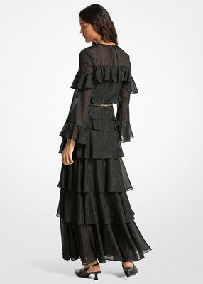 michael kors metallic striped georgette ruffled dress