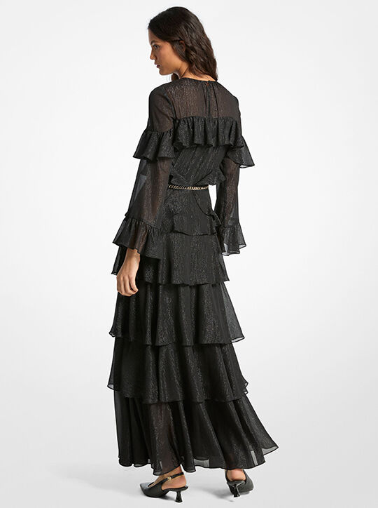michael kors metallic striped georgette ruffled dress