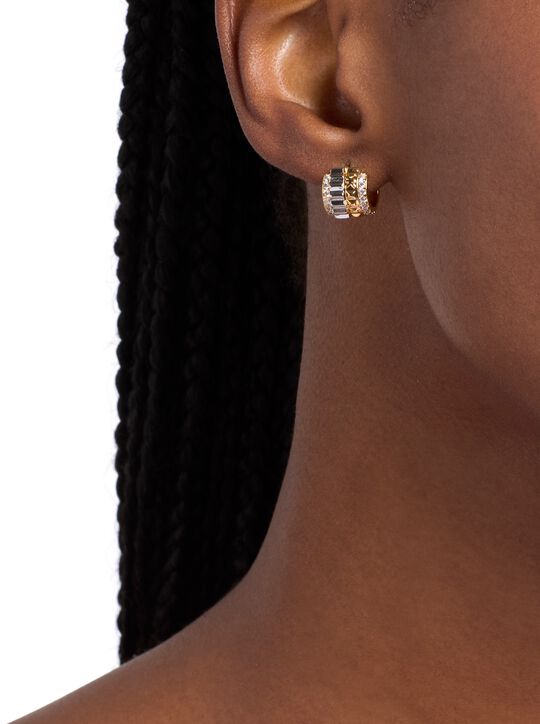 Pavé Two-Tone Fluted Huggie Earrings michael kors pav two tone fluted huggie earrings